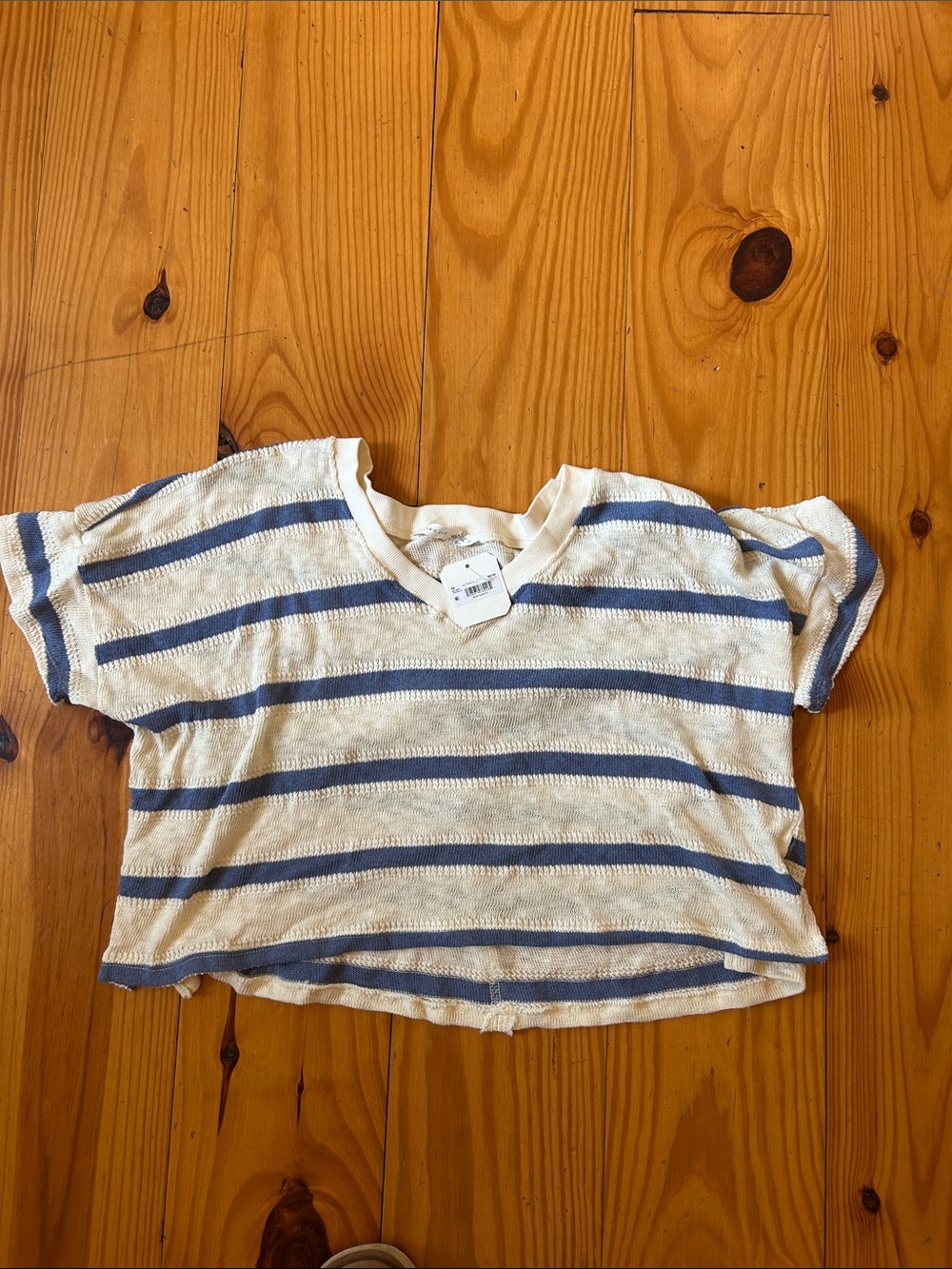 Altar'd State White & Blue Striped Short Sleeve Tee